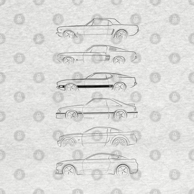 Evolution of the Ford Mustang - profile stencil, black by mal_photography